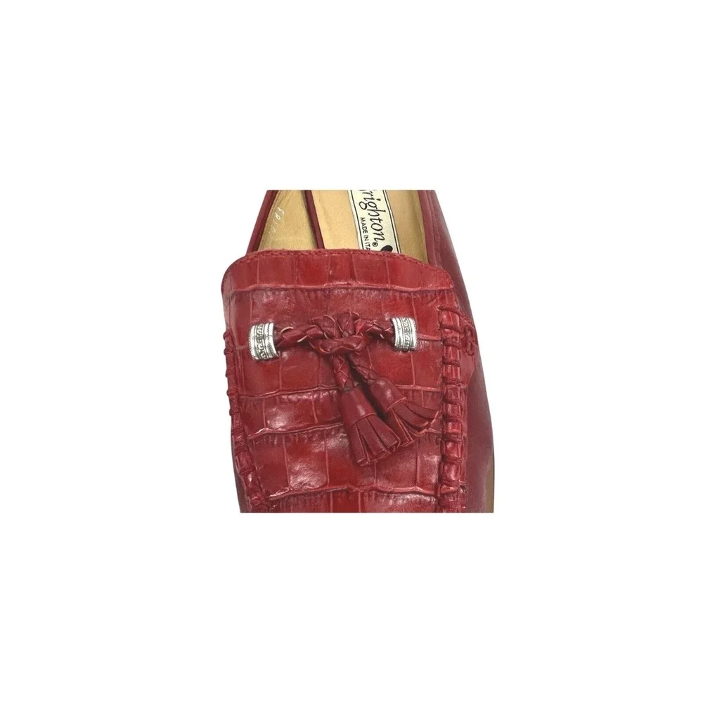 Brighton Julie Women's 7.5 Red Tasseled Croc Leather Loafer Mule Shoe Quiet Luxe